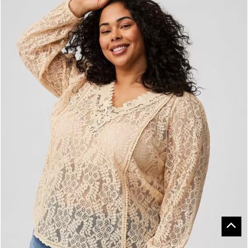 torrid Cream Lace Peasant Top